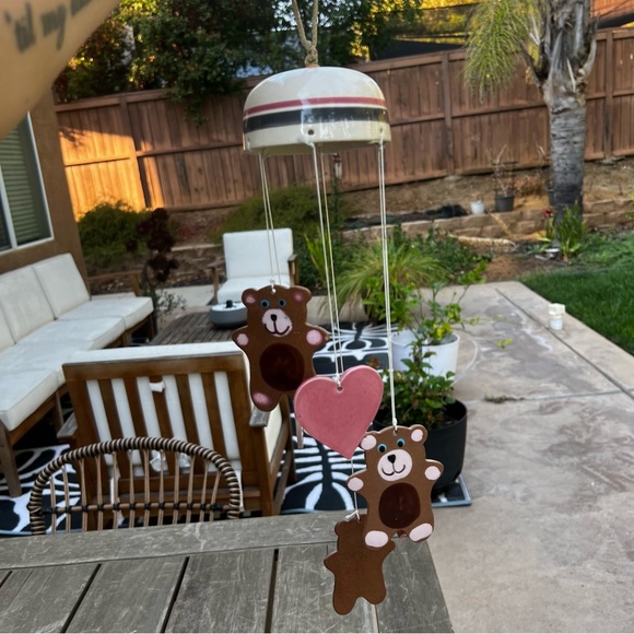 Vintage Ceramic Pottery Wind Chimes with Teddy Bears and Hearts Hand Painted - Picture 3 of 13